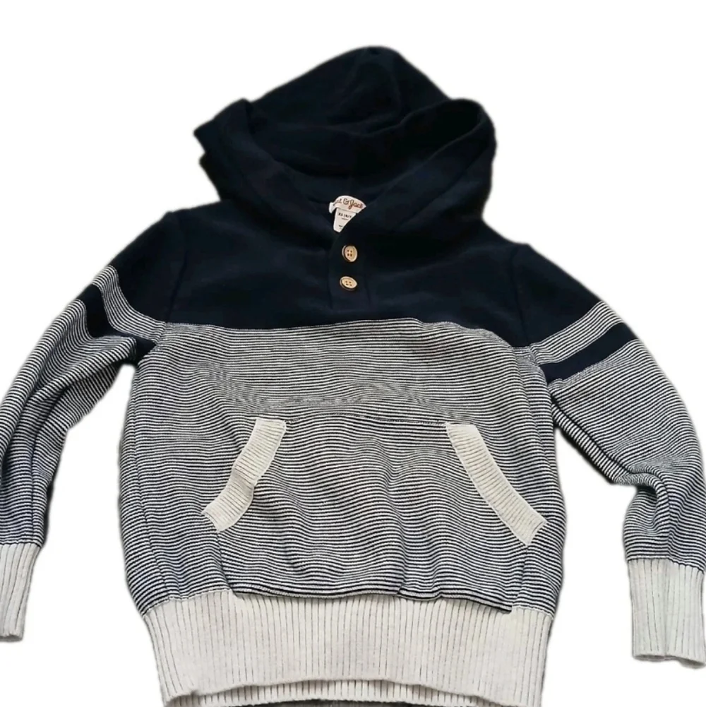 Cat & Jack Sweater Boy's Size:XS 4-5 Hooded Navy Blue 2 Button Long Sleeve - Picture 2 of 7